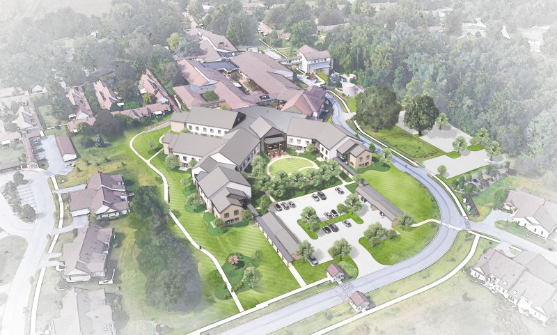 Aerial view rendering of Longwood Health Center