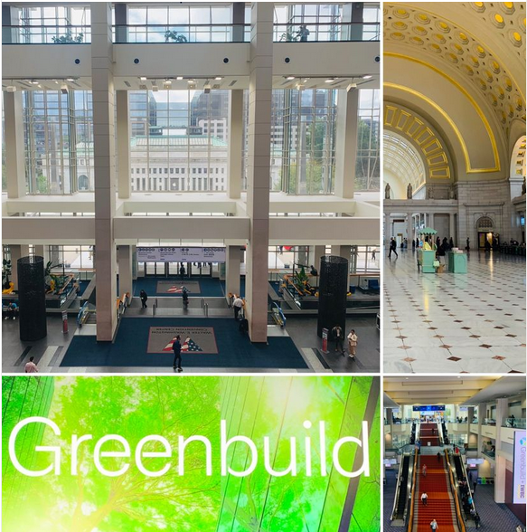 Image montage for Greenbuild 2023 conference features Union Station in the District of Columbia